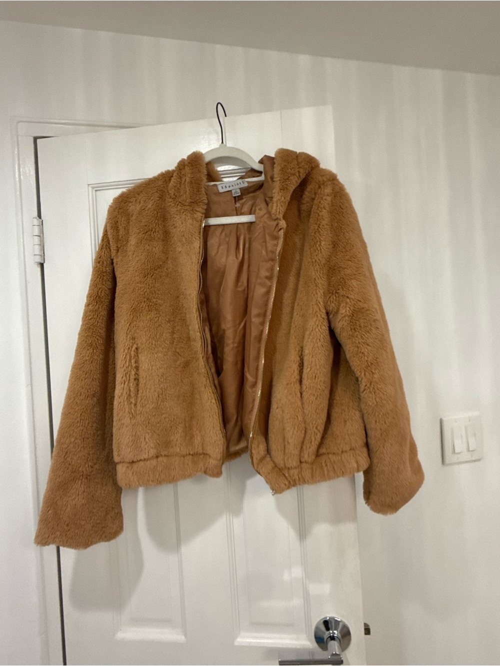 Women’s Faux Fur Brown Teddy Bear Soft Fur Hoodie Zip Up Jacket